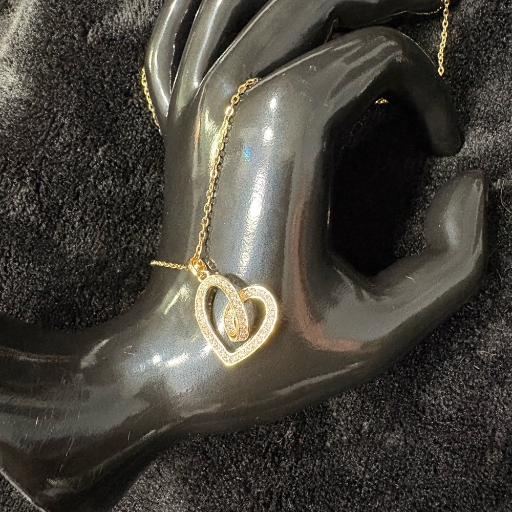 Radiant Gold Heart Necklace with Crystals - Picture 2 of 4